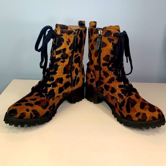 Women's Maylova Leopard Print Calf Hair Platform Booties NWOB - Picture 8 of 13